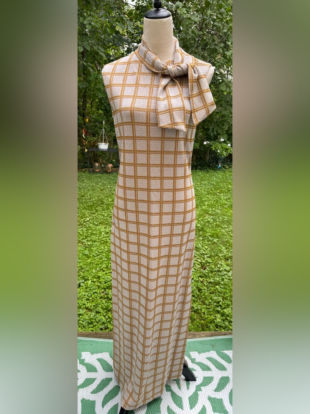 Vintage 60s MOD GOGO Gold/Silver Metallic Knit Maxi Dress SEE MEASUREMENTS SIZE